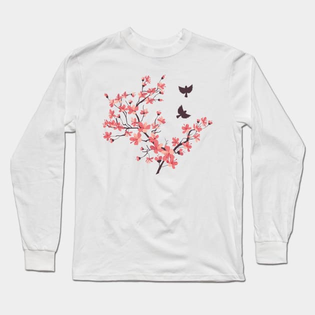 Cherry Blossom Bird Blast! Long Sleeve T-Shirt by SWON Design